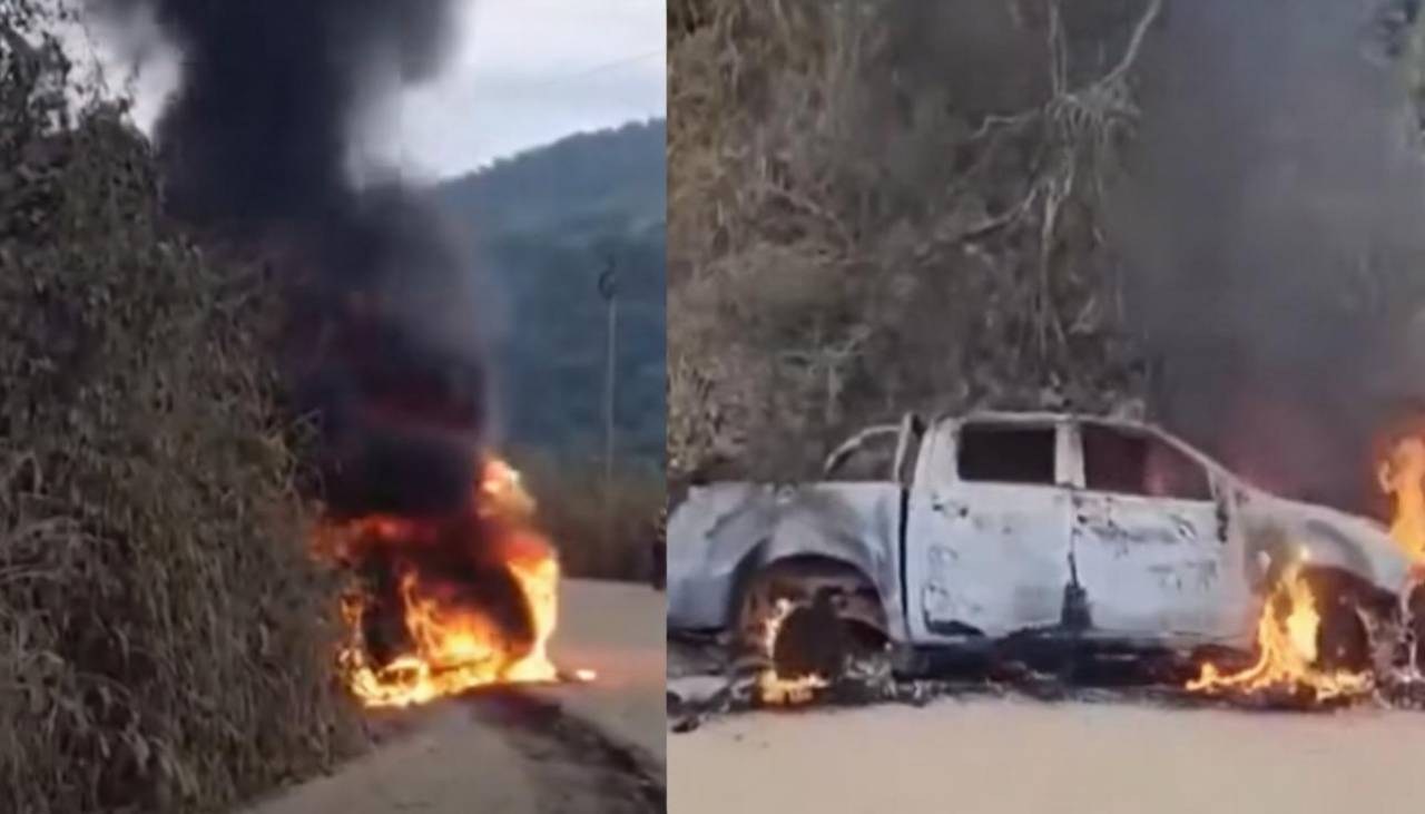 Camioneta en la que viajaba el alcalde de Guanay ardió en llamas en el norte de La Paz