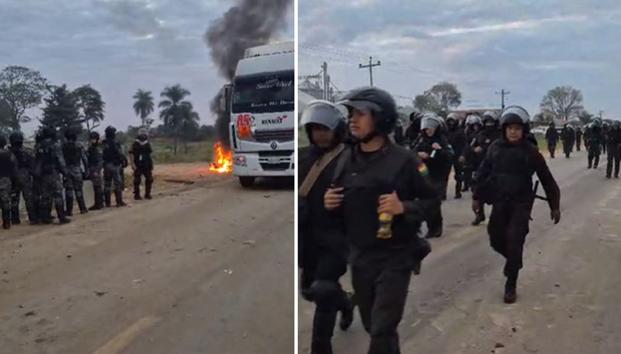 Tras operativo en San Julián, comunarios instalan bloqueo en San Andrés y la Policía se repliega