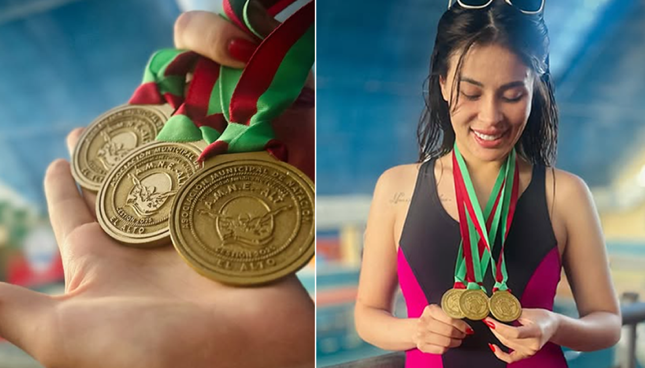 La presentadora Heydi Gutiérrez obtuvo tres medallas en un campeonato nacional de natación