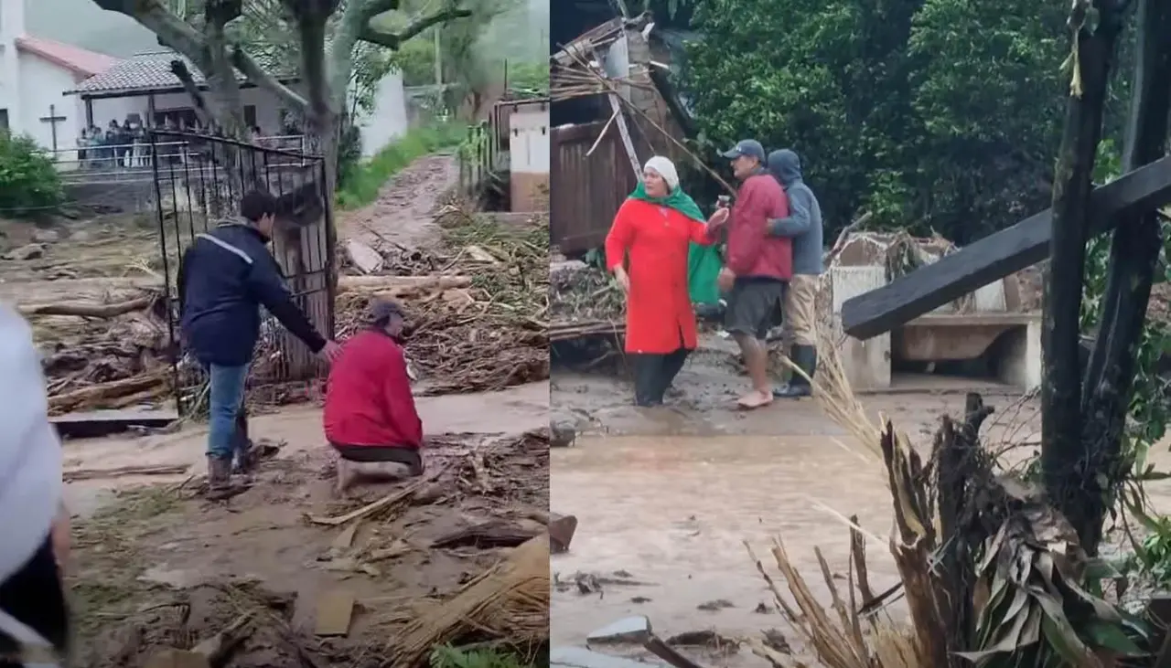 El desgarrador llanto de un hombre por su mamá desaparecida y su casa destruida en Samaipata 