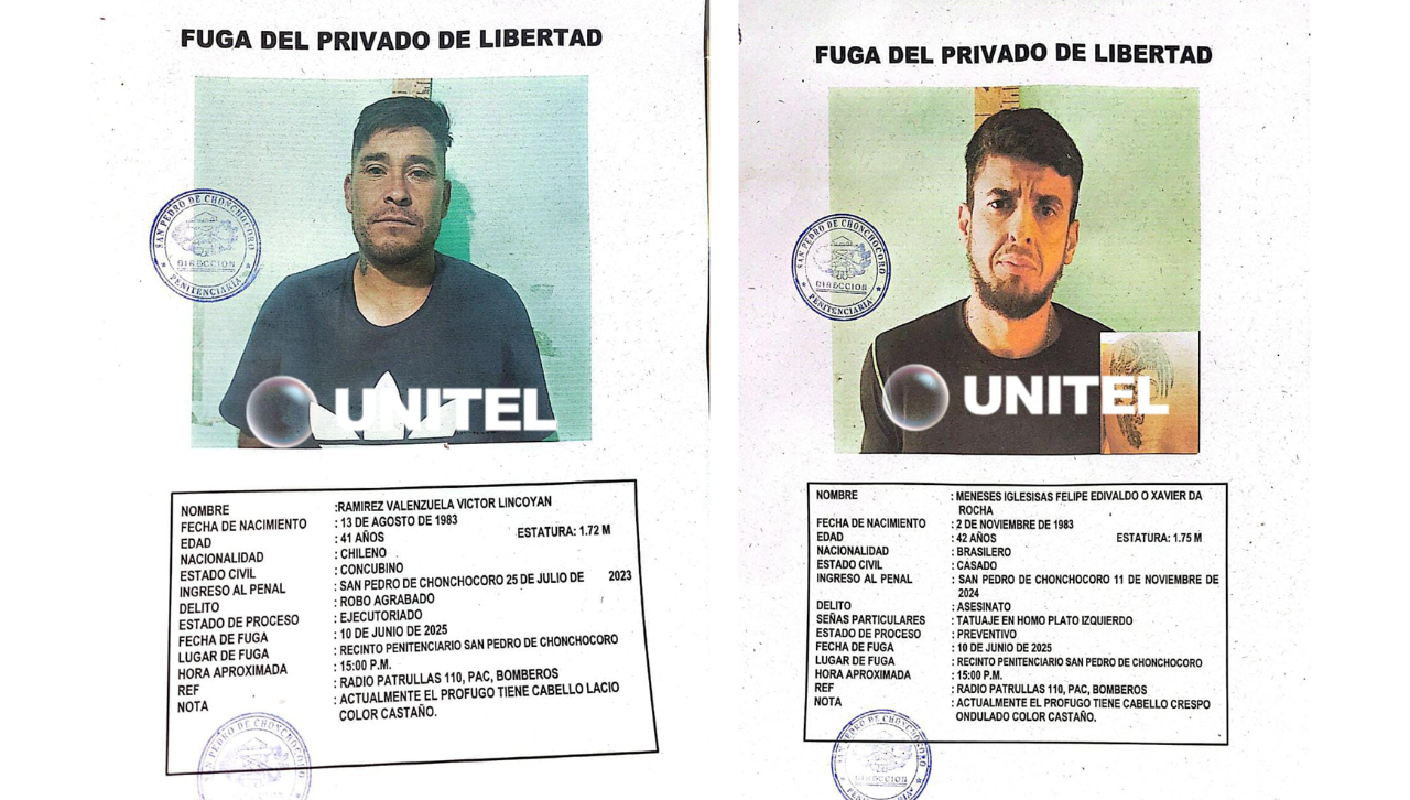Dos reos fugaron de Chonchocoro, uno es reincidente por tercera vez y mató a un custodio en una huida anterior 
