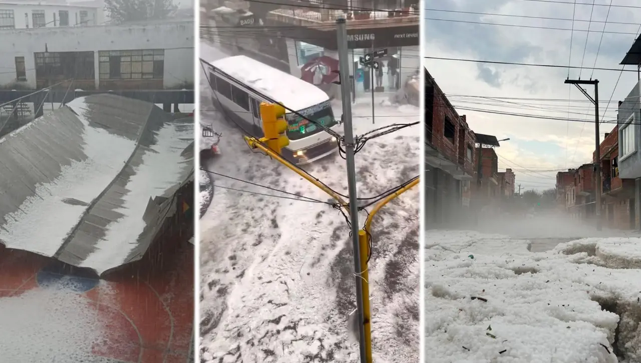 Fuerte lluvia con granizo en Tarija deja un tinglado caído, inundaciones y caos en las calles