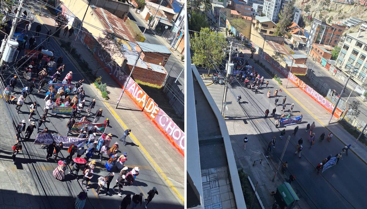 Juntas vecinales de Palca marchan en el centro de la ciudad de La Paz contra el Gobierno