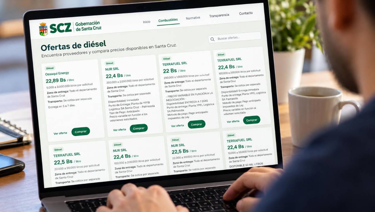 La Gobernación cruceña ya publica diferentes ofertas de diésel con precios desde Bs 22 el litro