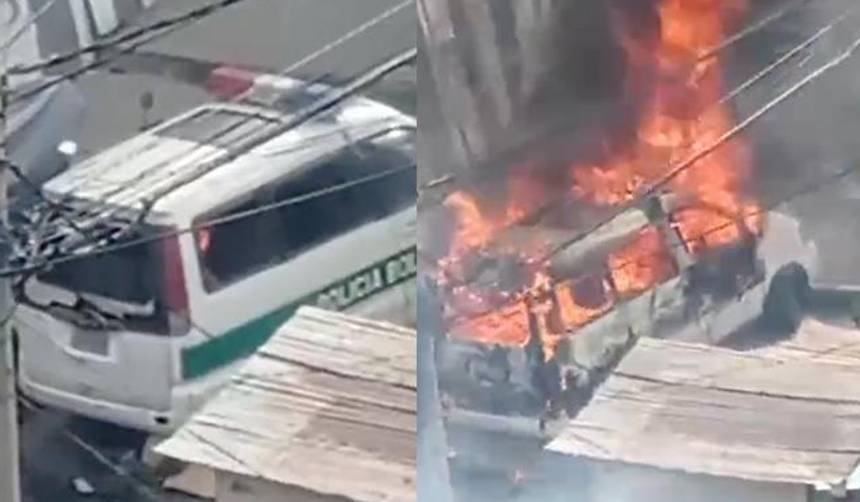 Video: Así se acercó un grupo de personas para destrozar y quemar un vehículo policial en La Paz