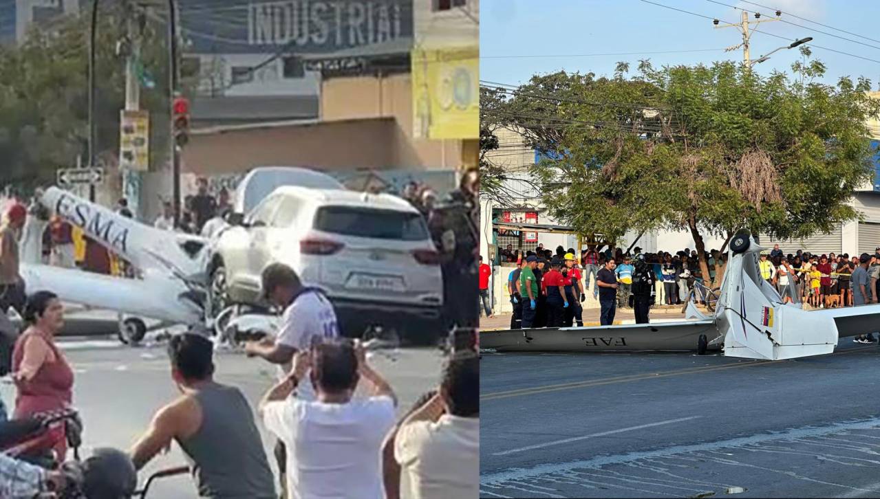 Video: una avioneta se desplomó en plena avenida en Ecuador y chocó contra un vehículo