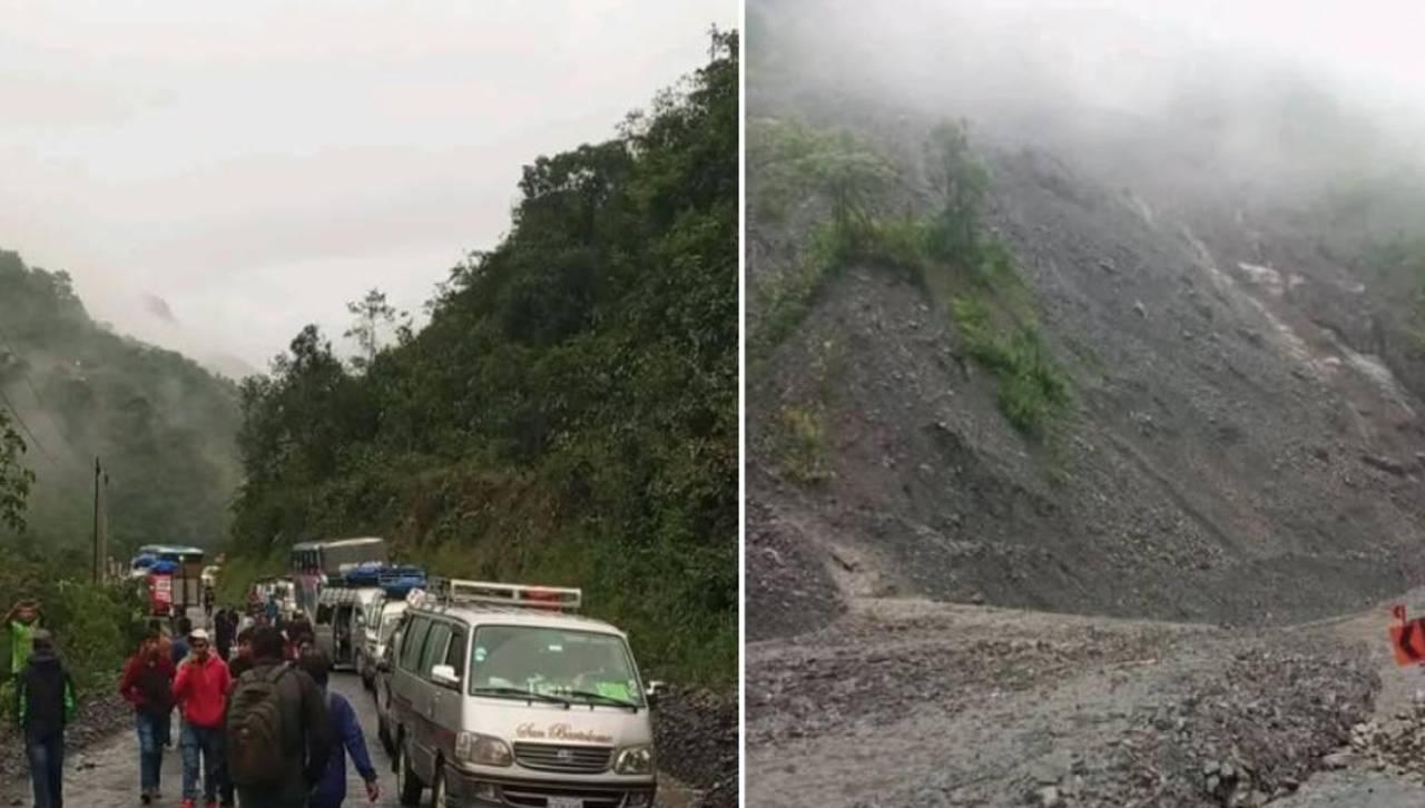 La Paz: Mazamorra deja intransitable la carretera a Sud Yungas y deja varios vehículos varados 