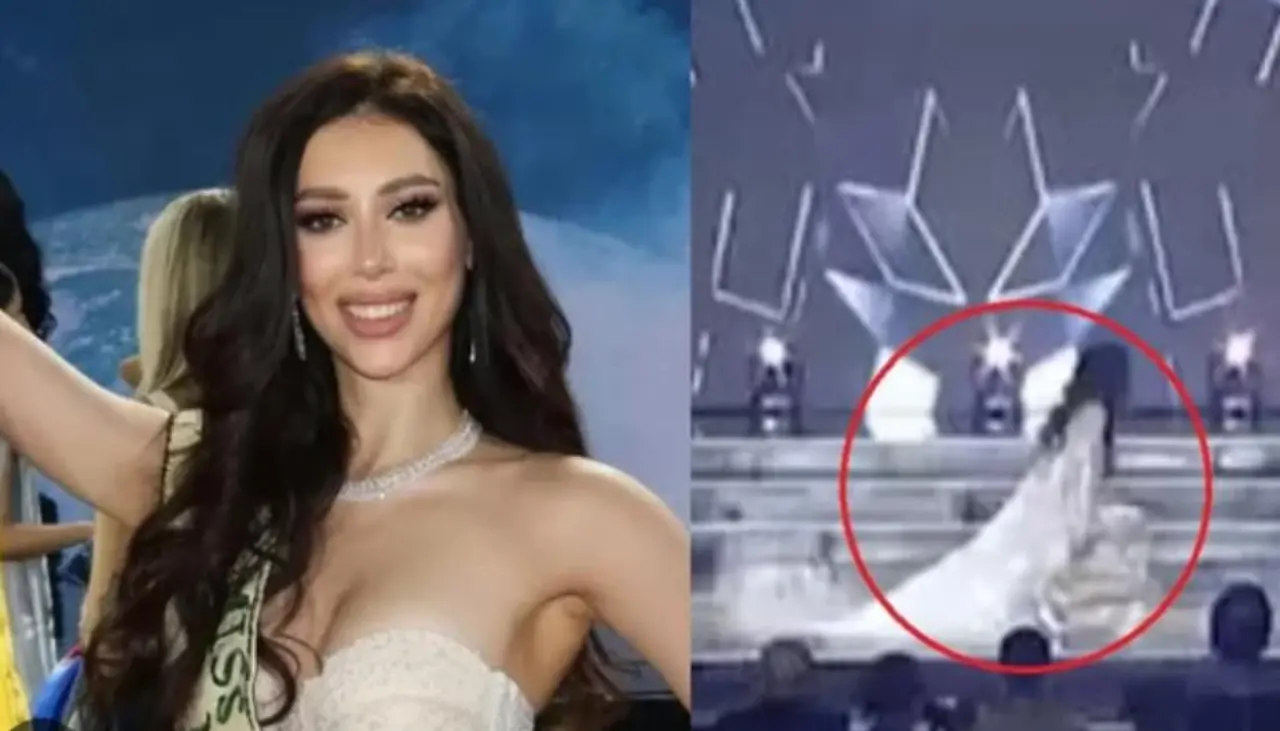 Video: Reina de belleza de Ucrania sufre tremenda caída en pleno certamen Miss Tierra 2025