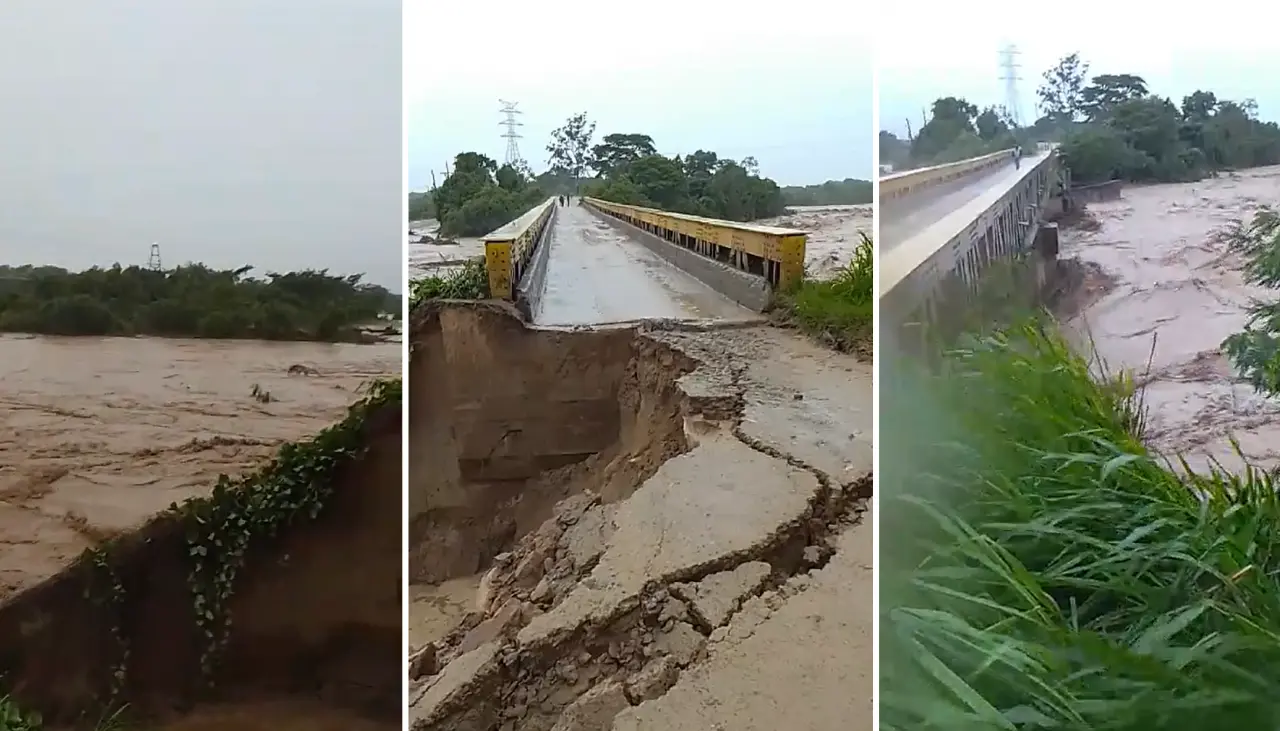 Santa Cruz: Colapsa la rampa de acceso al puente de Colpa Bélgica tras lluvias registradas este lunes