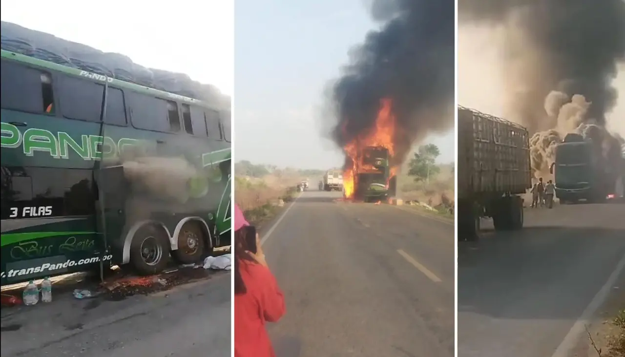 Reportan el incendio de una flota en plena ruta Santa Cruz – Trinidad