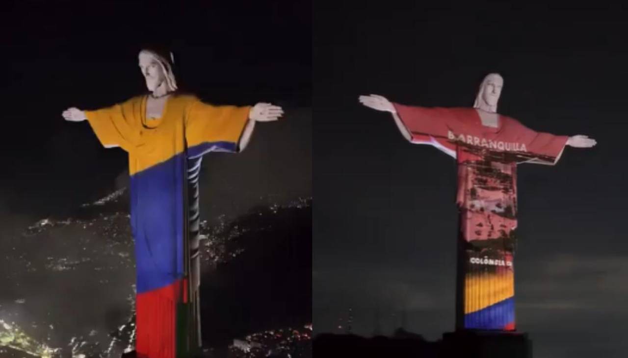 El Cristo de Río de Janeiro se iluminó con los colores de la bandera de Colombia durante el show de Shakira