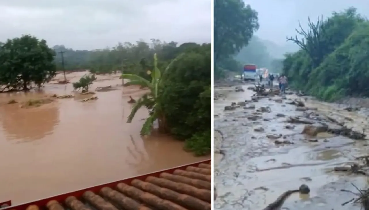 Santa Cruz: Torrencial lluvia deja comunidades inundadas y personas sobre los techos; hay camiones parados y el acceso a un puente está dañado