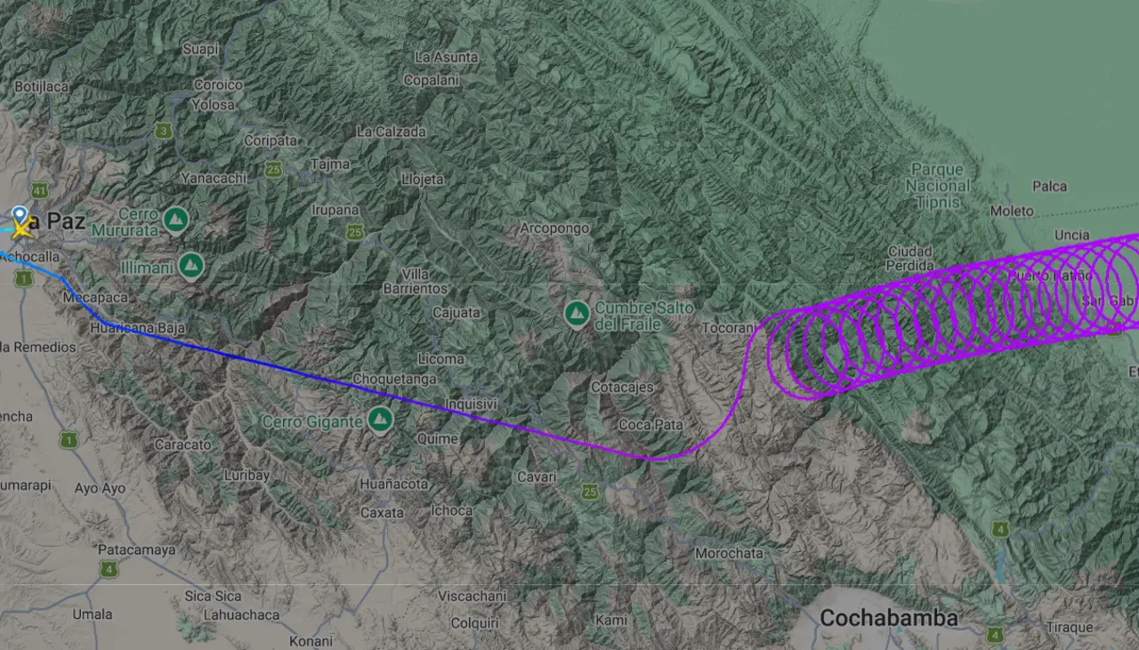 Este fue el recorrido de la aeronave que desapareció en Bolivia en pleno vuelo 
