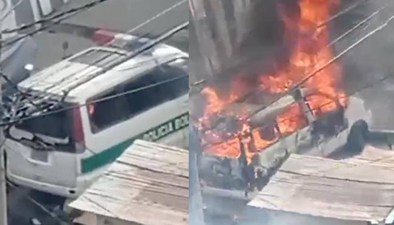Video: Así se acercó un grupo de personas para destrozar y quemar un vehículo policial en La Paz