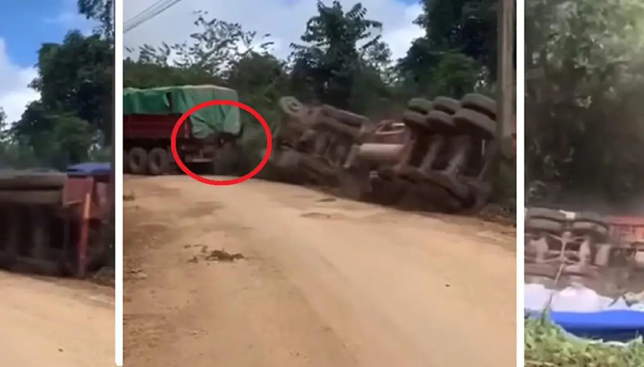 Video impactante: Conductor salta segundos antes de que su camión caiga al vacío