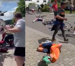 Video: Adulta mayor provoca un grave accidente en competencia ciclística