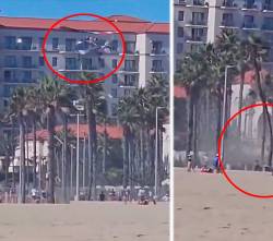 Video: Un helicóptero se estrella en una playa de Los Ángeles