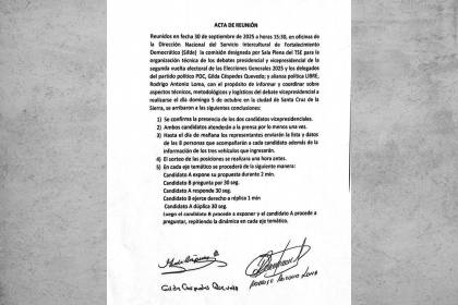 TSE: Presencia de Lara y Velasco en el debate fue confirmada con acta firmada por PDC y Libre