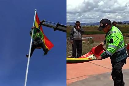 Retiran una bandera boliviana que fue izada en territorio peruano a orillas del Titicaca