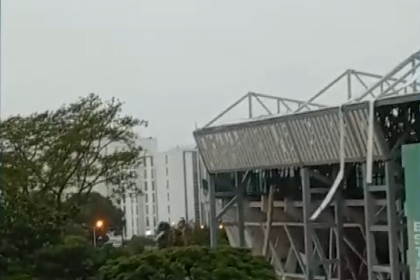 Fuertes vientos y la lluvia se llevan el techo del estadio Ramón Tahuichi Aguilera 