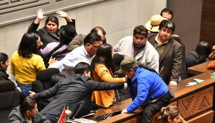Con patadas y puñetes se enfrentan legisladoras de oficialismo y oposición por la testera de la Cámara de Diputados