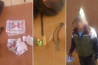 Aprehenden a un hombre que hacía campaña por el voto nulo y portaba un cuchillo y una honda 