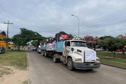 Transporte Pesado en Santa Cruz realiza caravana y protesta en la Aduana