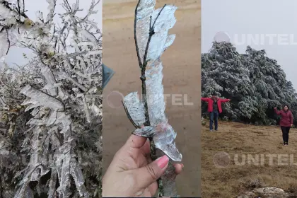Un manto blanco sorprende a los habitantes de las zonas altas de Vallegrande, que enfrentan bajas temperaturas