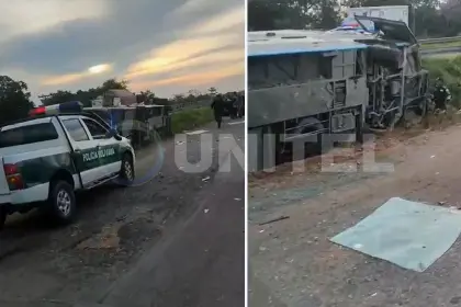 Accidente en carretera: Un bus vuelca en la ruta Cochabamba-Santa Cruz y deja varios heridos