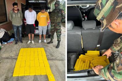 Descubren a tres hombres con 37 kilos de droga en el maletero de su auto en Yapacaní