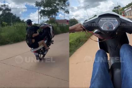 Video: Jóvenes ponen en riesgo sus vidas realizando peligrosas maniobras a bordo de una motocicleta
