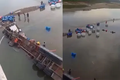 Tráiler con carga cae al río tras volcar en la ruta nueva Cochabamba – Santa Cruz
