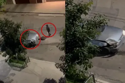 Video: Conductor huye tras atropellar y arrastrar a un guardia que intentó detenerlo por chocar un auto estacionado