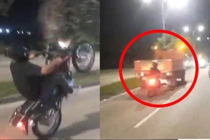Video: Motociclista impacta contra un camión de limpieza tras realizar peligrosas maniobras