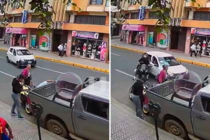 Video: Una adulta mayor que observaba un accidente terminó atropellada por una moto que chocó contra otro vehículo