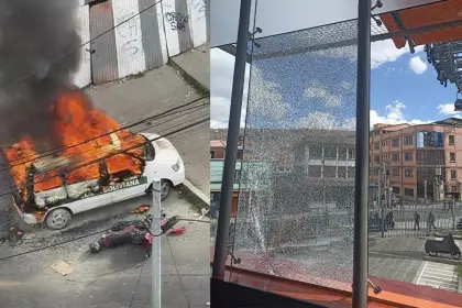 Vehículo policial fue quemado y denuncian daños a la Línea Naranja del Teleférico en medio de movilizaciones en La Paz