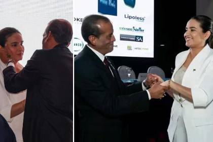 Luis Fernando Camacho y Paola Aguirre se reencuentran con un abrazo en Expocruz
