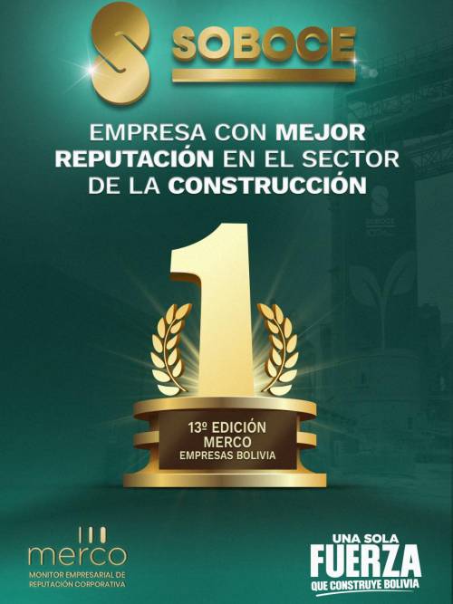 SOBOCE es reconocida nuevamente como la empresa con mejor reputación de la industria de la construcción en Bolivia