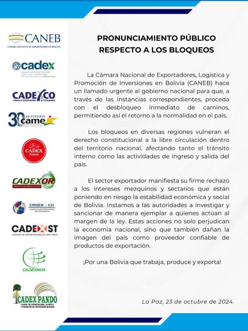 Pronunciamiento de los exportadores.