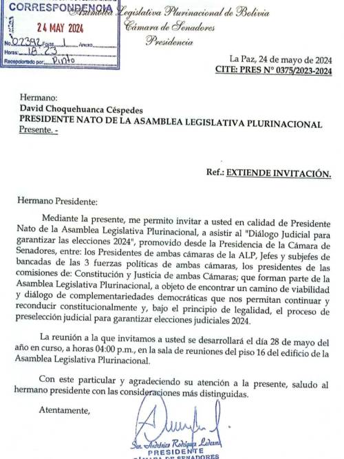 La carta que envió Rodríguez a Choquehuanca.