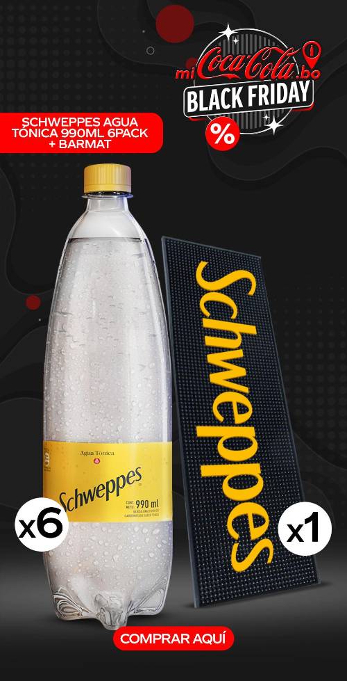 Schweppes Agua Tónica 990 ml 6pack + Barmat Schweppes 