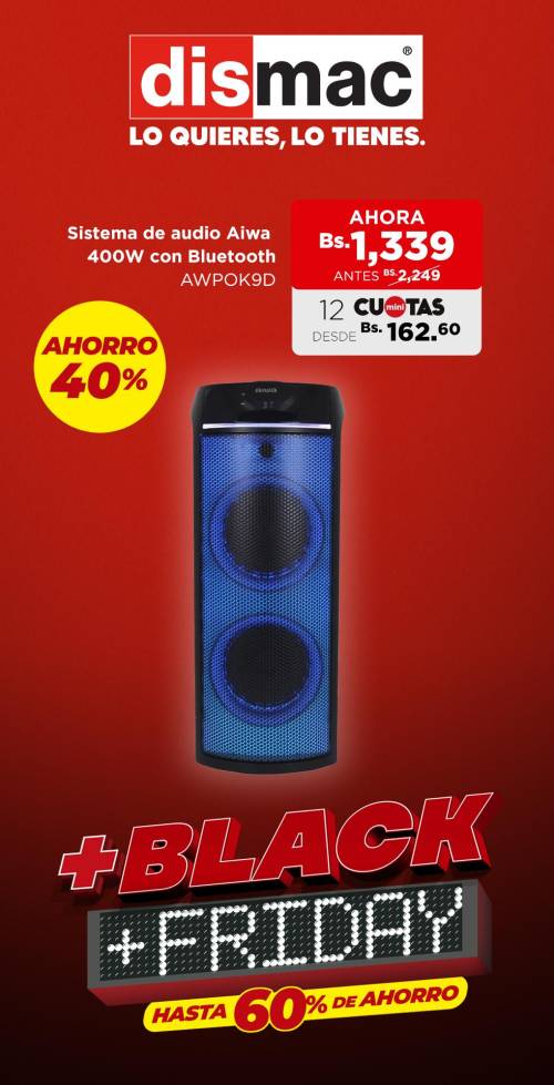 Dismac: Sistema de audio Aiwa 400W con Bluetooth