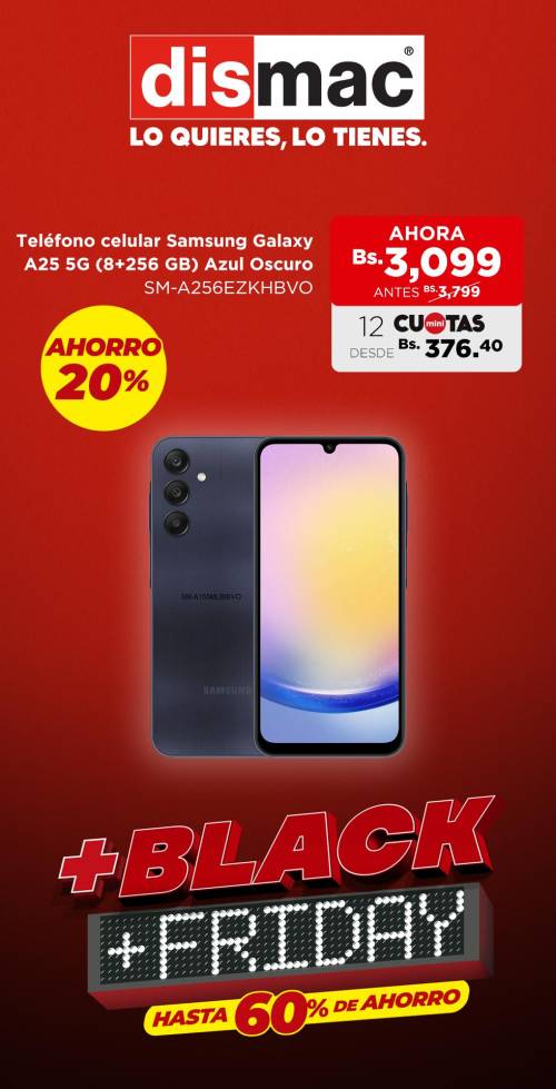 Dismac: Telefono celular Samsung Galaxy A25 5G (8+256 GB) color Azul Oscuro