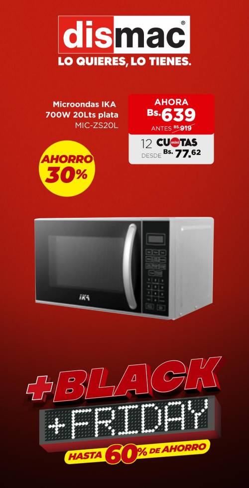 Dismac: Microondas IKA 700W 20Lts Plata