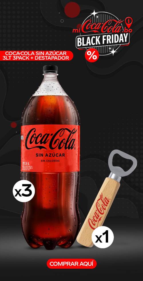Coca-Cola Sin Azúcar3 Lt 3pack + Destapador Coca-Cola