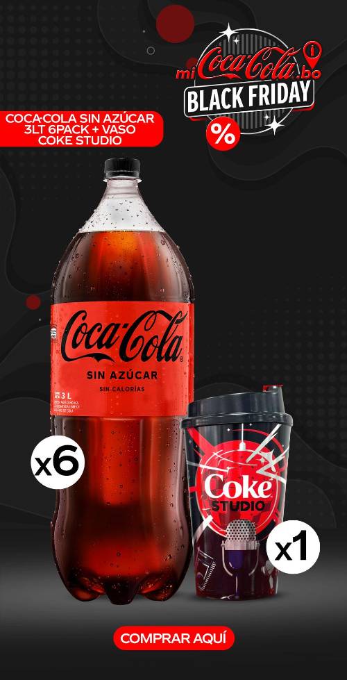 Coca-cola sin azúcar 3 lt 6pack + vaso coke studio