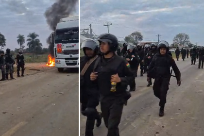 Tras operativo en San Julián, comunarios instalan bloqueo en San Andrés y la Policía se repliega