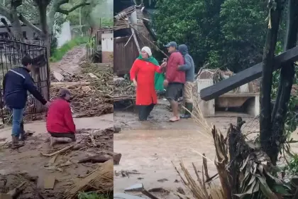 El desgarrador llanto de un hombre por su mamá desaparecida y su casa destruida en Samaipata 