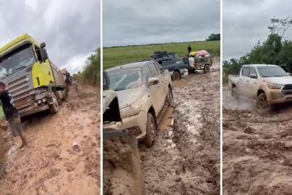 Bloqueo en San Julián: Lluvias dejan intransitables desvíos utilizados por transportistas