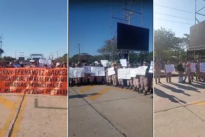 Guardias municipales instalan protesta en el cierre de campaña de Jhonny Fernández